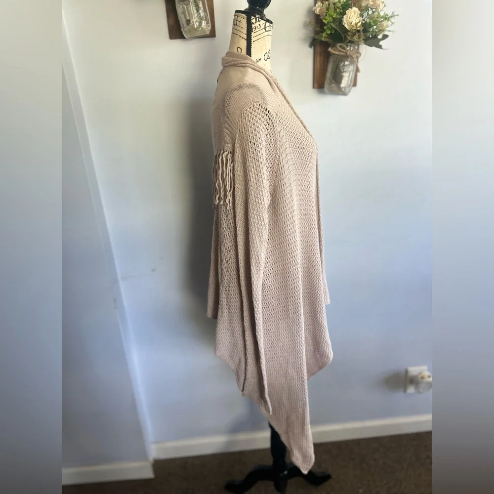 Billabong designer closet cardigan bohemian‎ fringe western oatmeal asymmetrical - Picture 3 of 11